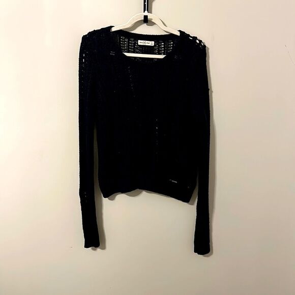 Abercrombie and Fitch Black Knit Sweater 56% Cotton Size Large - Picture 1 of 5